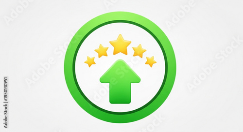 Green arrow icon with gold stars rating symbol for excellence and success in business and customer satisfaction