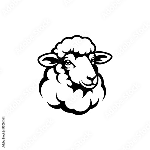 A black and white vector illustration of a fluffy sheep's head. This clean, friendly farm animal silhouette is perfect for wool, textile, and organic dairy branding.