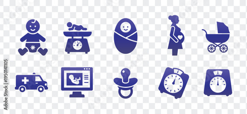 Pregnancy and Baby Care Icons Set Newborn, Maternity, Ultrasound and Child Health Vectors