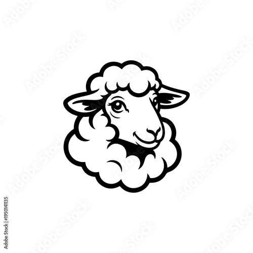A black and white vector illustration of a fluffy sheep's head. This clean, friendly farm animal silhouette is perfect for wool, textile, and organic dairy branding.