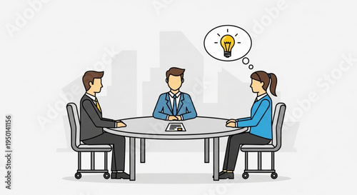 Business team discussing ideas in meeting with lightbulb thought concept