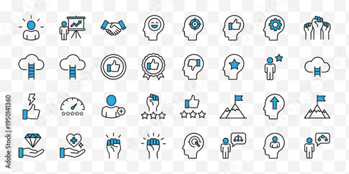 Business Success and Achievement Line Icons Set Idea, Growth, Feedback Vector