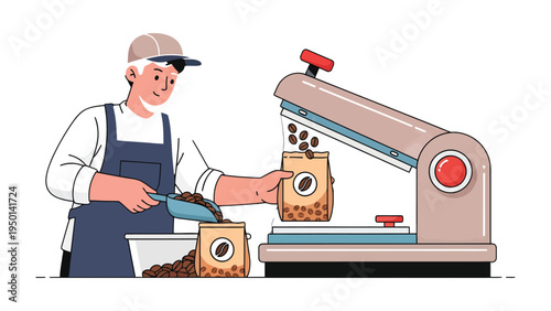 Artisan at Work: An artisan meticulously packs fresh coffee beans, a process that blends the care of the craft with the science of perfection.