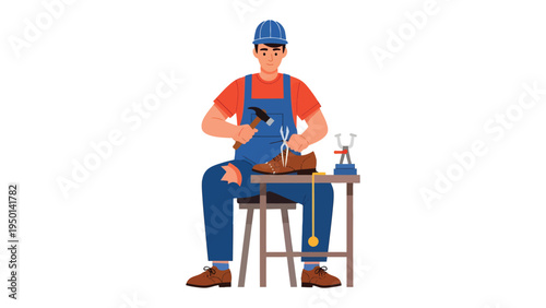 Cobbler Craftsmanship: A skilled cobbler diligently works on a shoe, meticulously repairing and restoring it to its former glory.