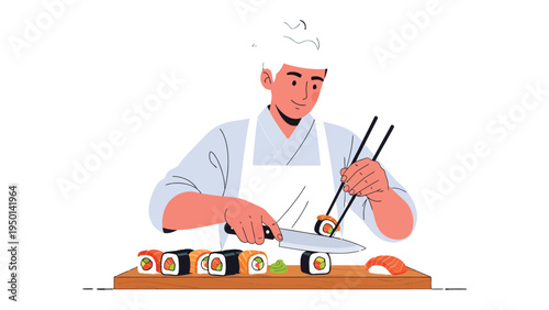 Sushi Chef at Work: Capturing the meticulous craft of a skilled chef, expertly preparing sushi rolls with precision and artistry. A culinary journey