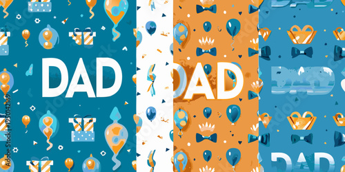 Festive father s day pattern with balloons gifts and celebratory text