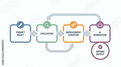 Visual representation of the iterative AI generation workflow from prompt draft to refined output.