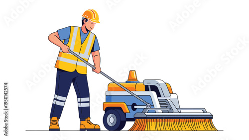 Street Cleaner at Work: An industrious sanitation worker diligently operates a street-cleaning machine. The scene shows the essence of urban maintenance.