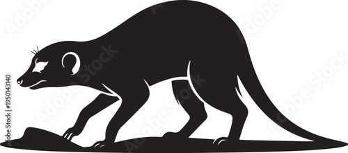 Black Silhouette of a Curious Meerkat on White Background