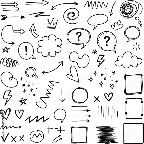 Collection of various hand drawn doodle icons and symbols vector