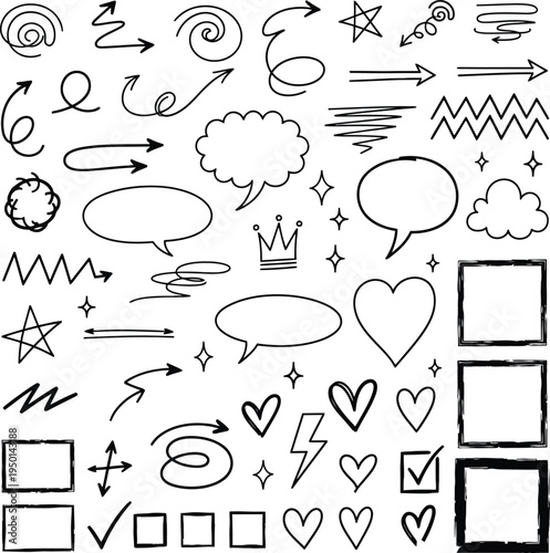 Collection of various hand drawn doodle icons and symbols vector