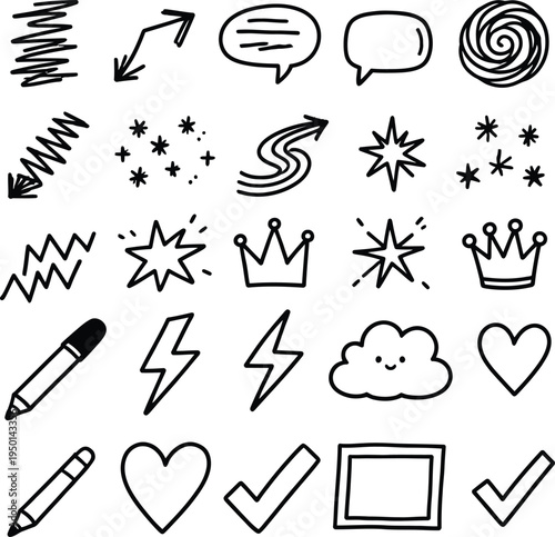 Collection of various cute hand drawn doodle icons and symbols vector