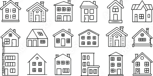 house simple vector outline icons of homes apartments and buildings