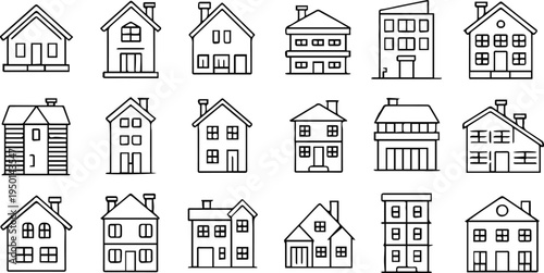 house collection of black and white vector apartment icons