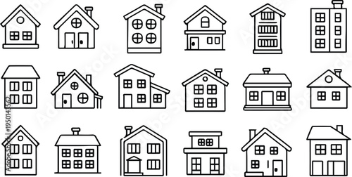house icon set of line drawings of residential building types