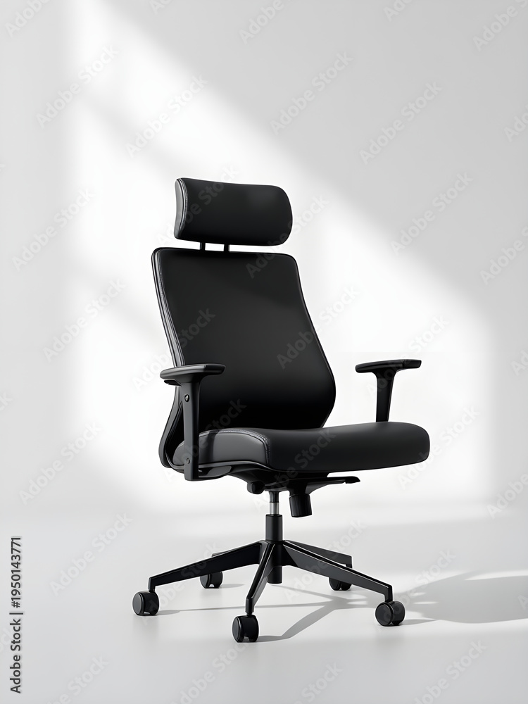 Fototapeta premium Black ergonomic office chair with neutral background