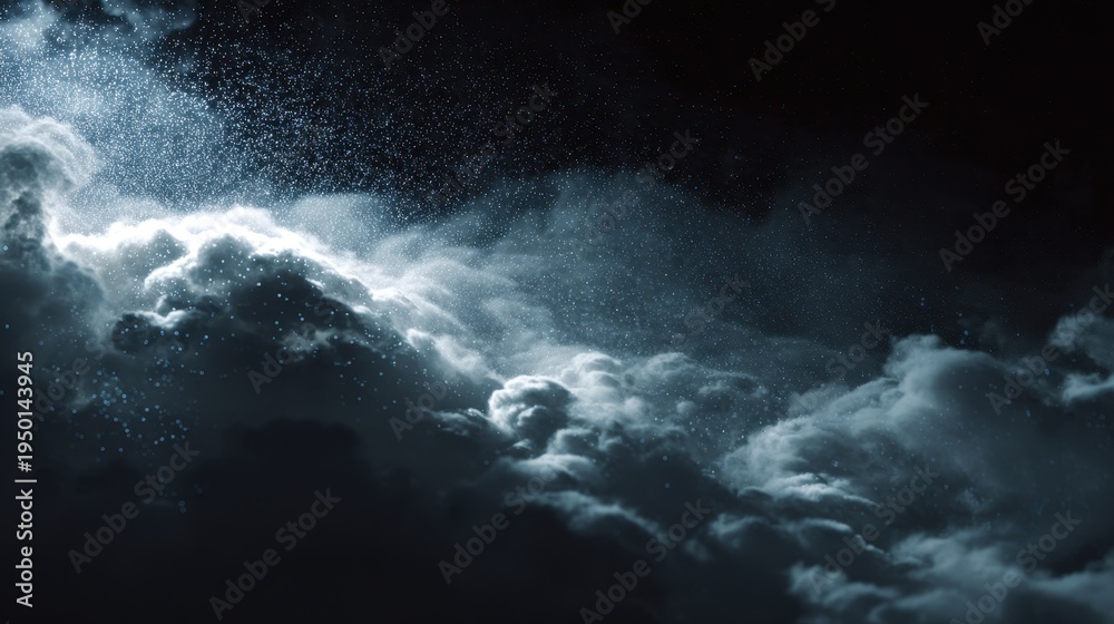 Fototapeta premium Dramatic storm clouds lit by lightning with dark sky, and atmospheric rain.