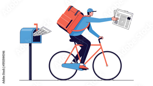 Delivery Service: An efficient delivery person on a bicycle distributes newspapers, showcasing the importance of swift and reliable communication and service delivery.