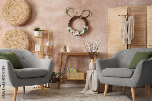 Interior of festive room wi...