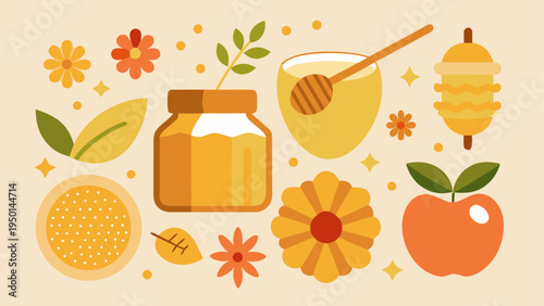 Set of 9 honey and apple vector icons