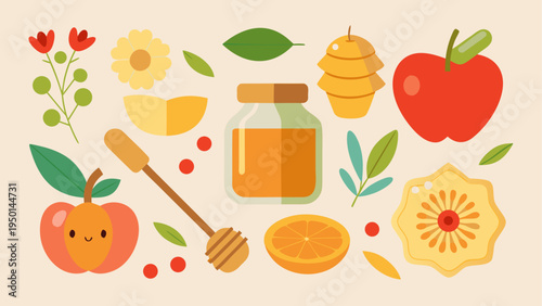 Set of 16 honey and apple icons vector