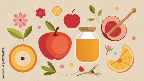 Set of 9 colorful food icons vector