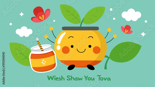 Vector illustration of honey pot and jar for Rosh Hashanah