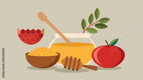 Vector illustration of Rosh Hashanah symbols