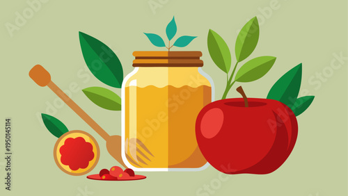 Vector illustration of honey, apple, and pomegranate