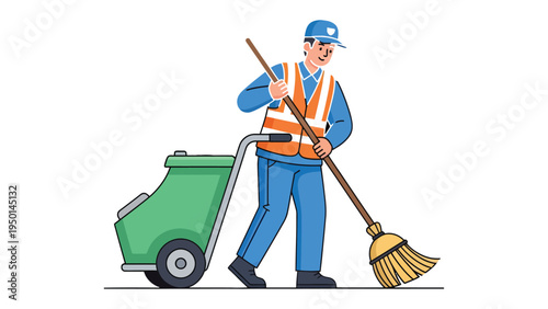 Street Cleaner in Action: A dedicated street cleaner meticulously sweeps the pavement, maintaining cleanliness and order in the urban landscape.