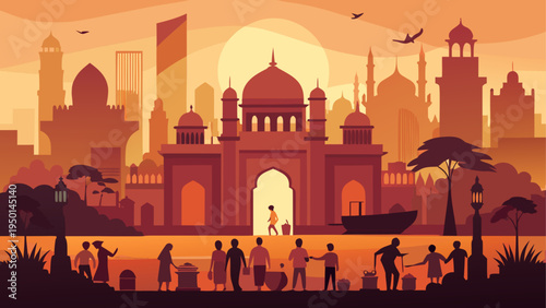 Vector illustration of India cityscape with monument