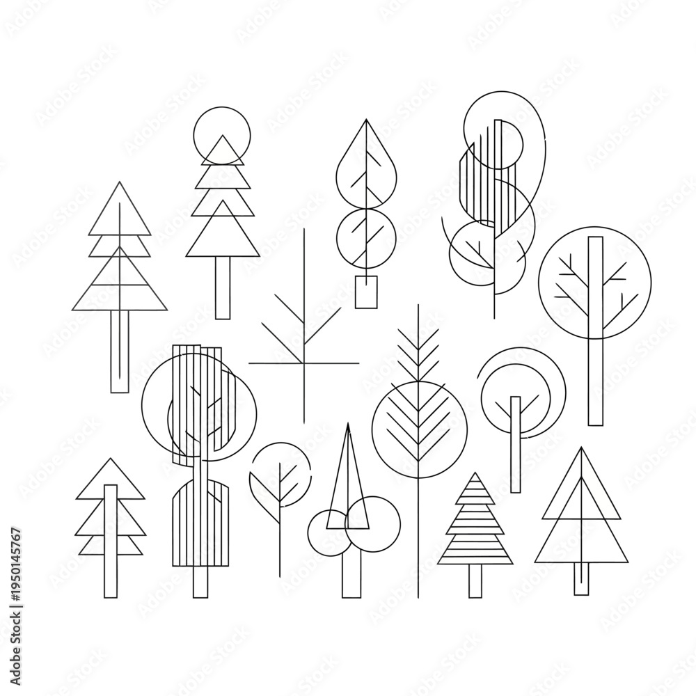 Fototapeta premium A collection of minimalist tree line art.