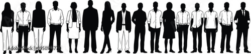 Group of Diverse Business People and Professionals Standing in a Row Silhouette Vector Illustration for Corporate Teamwork and Community Concept
