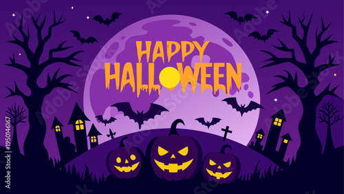 Halloween background with pumpkins and bats vector