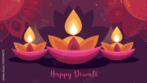 Diwali festival vector illustration with diyas