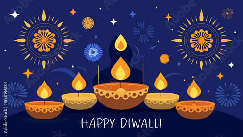Diwali festival vector illustration with lamps