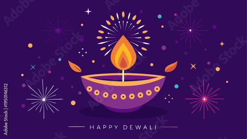 Diwali festival vector illustration with lamp and fireworks