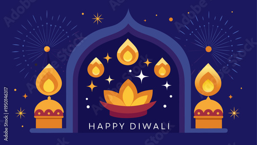 Diwali festival vector illustration with lamps