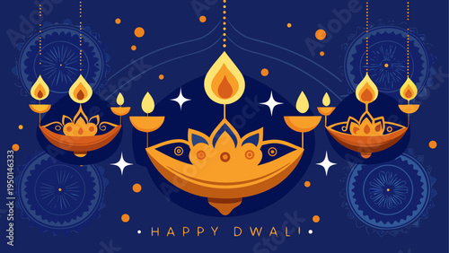 Diwali festival vector illustration with lamps