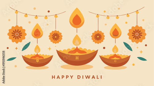 Vector Diwali festival illustration with lamps and decorations