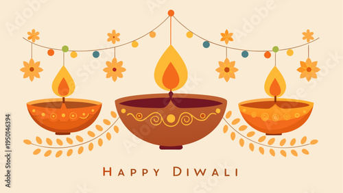 Diwali festival vector illustration with lamps