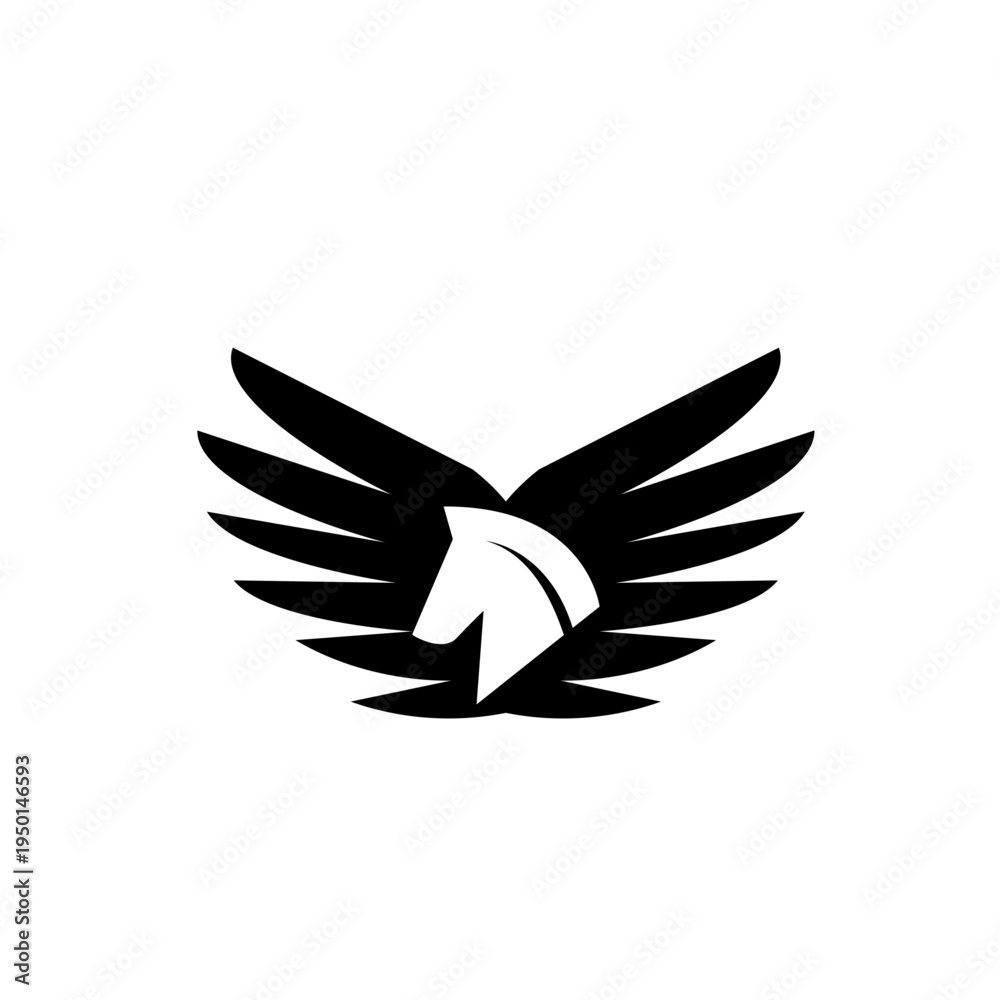 Fototapeta premium Black and White Abstract Pegasus Winged Horse Head Logo Icon
