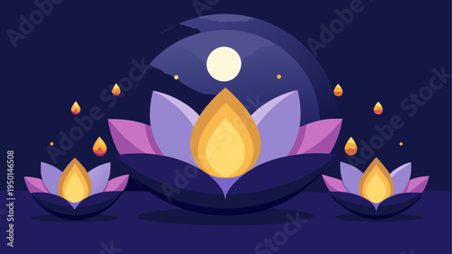 Vector Diwali lamp and lotus flower illustration