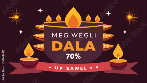 Discount label with Diwali lamps and fireworks vector