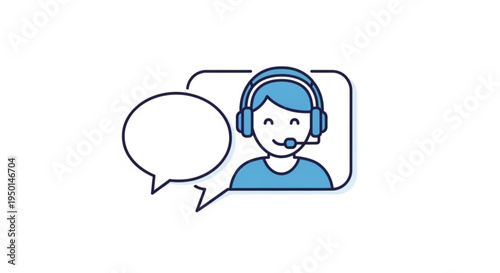 Customer service representative wearing headset with speech bubble for support and communication