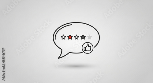 Rating feedback icon with speech bubble and thumbs up on gray background for customer review and satisfaction concept