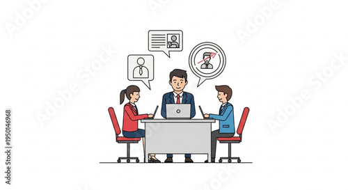 Business team collaborating on laptop discussing employee profile and company data