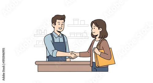 Businessman and woman shaking hands over counter in store agreement and customer service concept