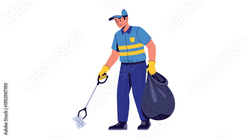 Community Cleanup: An essential worker diligently removes litter, demonstrating commitment to environmental stewardship and a cleaner community. 