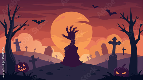 Halloween graveyard scene vector